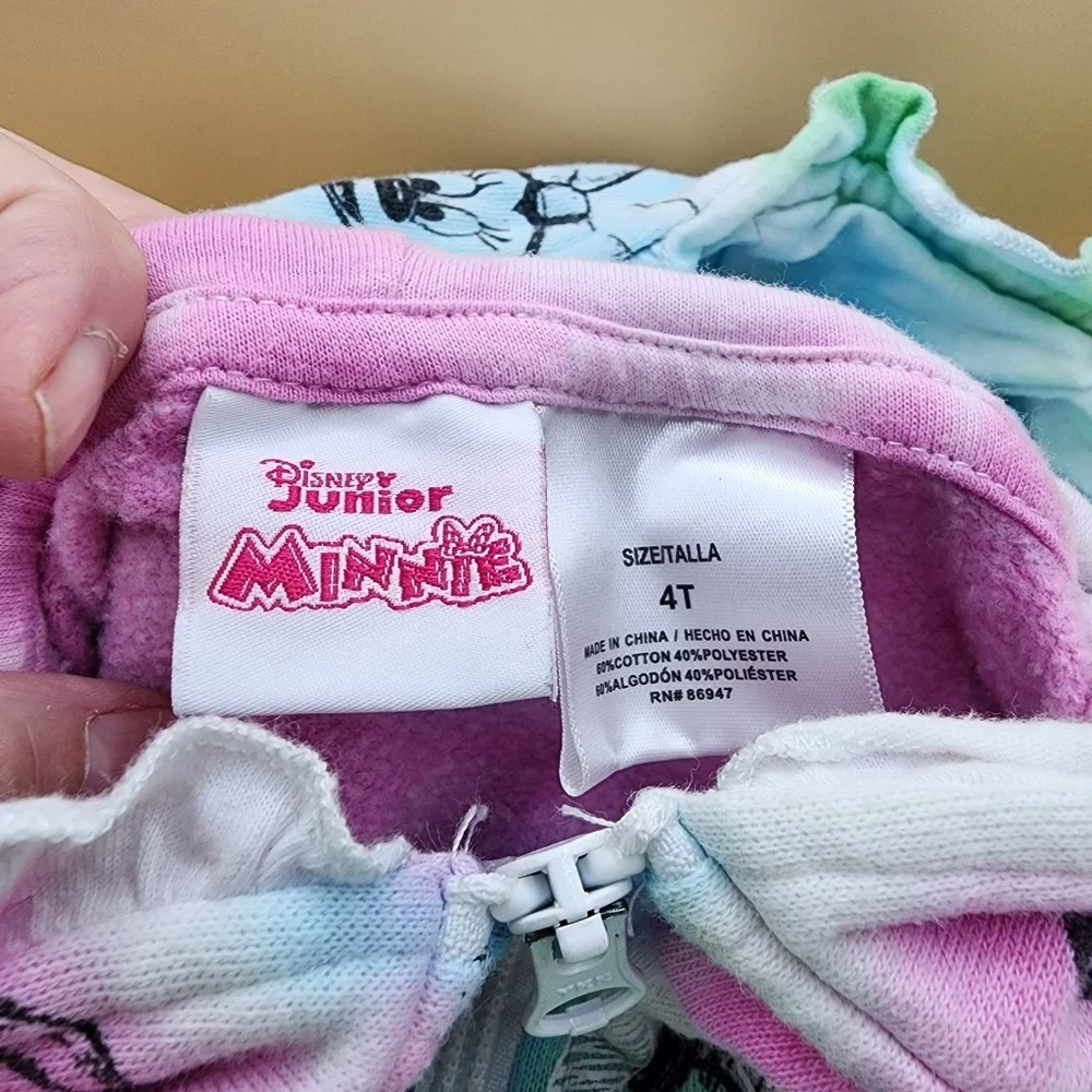 Minnie Mouse Sweatshirt Child's 4T Hoodie Zip Disney Junior Tie Dye - Picture 4 of 7